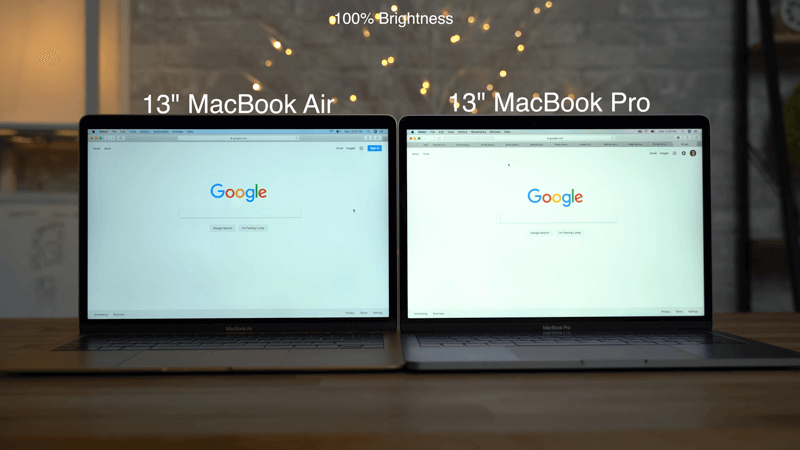 Brightness Comparison: MacBook Air and MacBook Pro 13