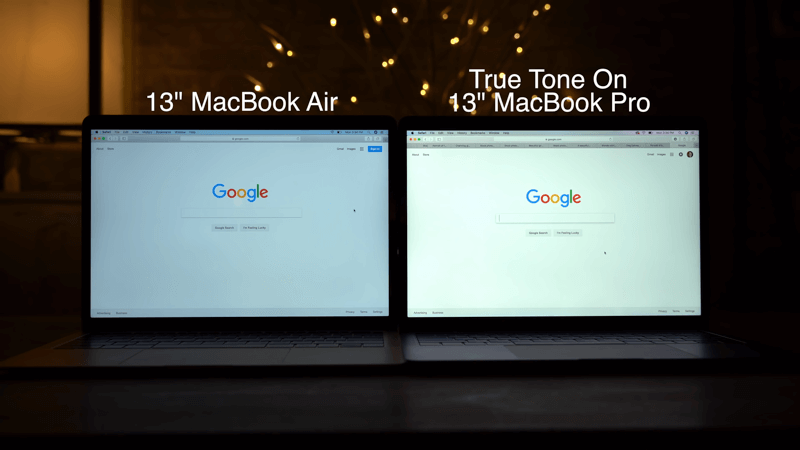 Brightness Comparison: MacBook Air and MacBook Pro 13 with True Tone Off & On